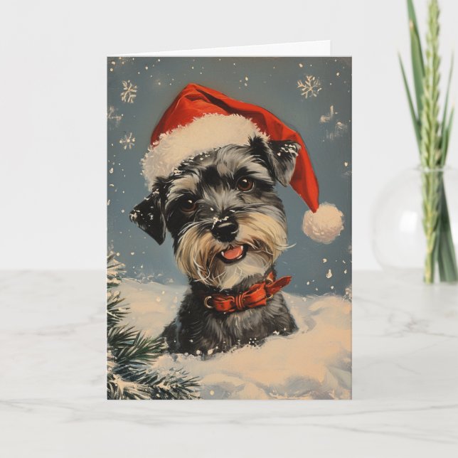 Miniature Schnauzer personalised Christmas  Holiday Card (Front)