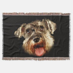 Miniature Schnauzer Portrait Watercolor Throw Blanket
