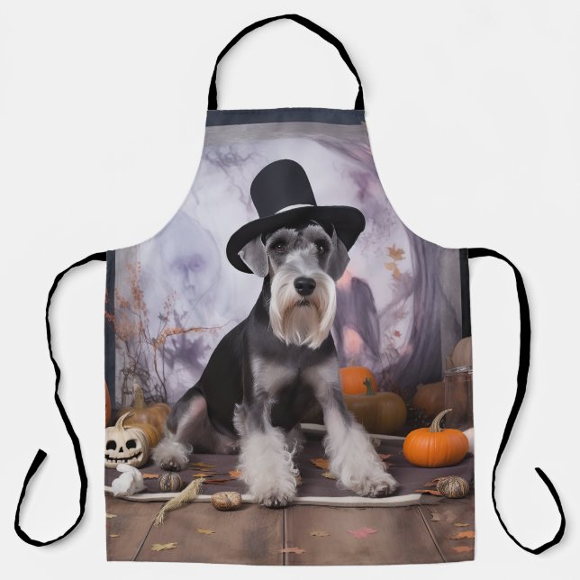 Miniature Schnauzer Pumpkins Halloween Scary  Apron (Front)
