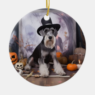 Miniature Schnauzer Pumpkins Halloween Scary  Ceramic Tree Decoration