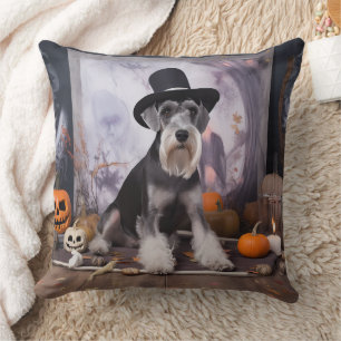 Miniature Schnauzer Pumpkins Halloween Scary Cushion