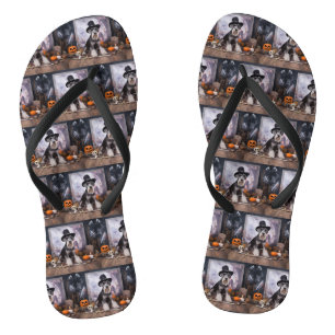 Miniature Schnauzer Pumpkins Halloween Scary  Flip Flops