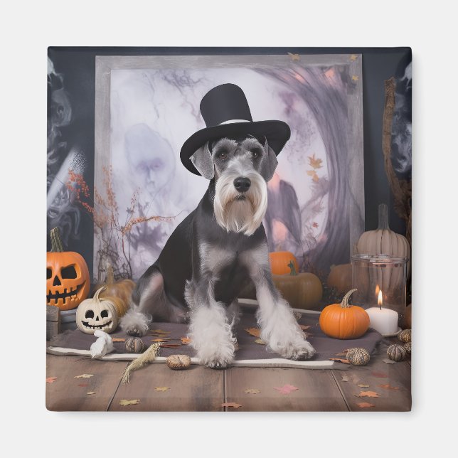 Miniature Schnauzer Pumpkins Halloween Scary  Magnet (Front)