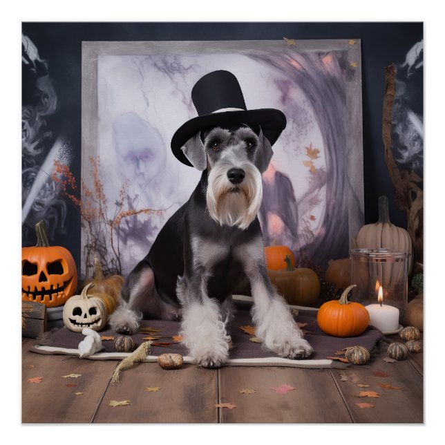 Miniature Schnauzer Pumpkins Halloween Scary  Poster (Front)