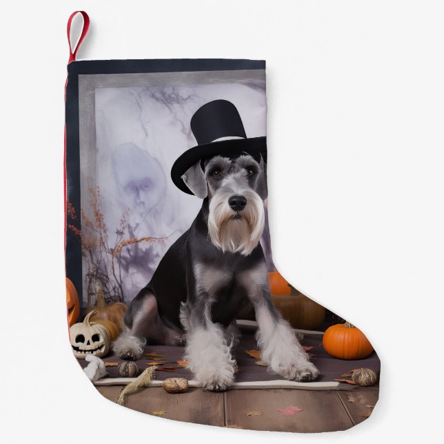 Miniature Schnauzer Pumpkins Halloween Scary  Small Christmas Stocking (Front)