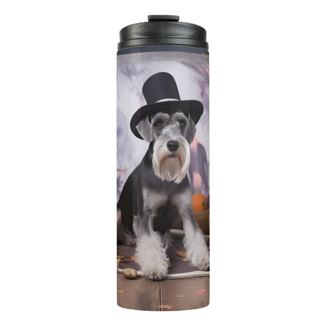 Miniature Schnauzer Pumpkins Halloween Scary  Thermal Tumbler (Front)