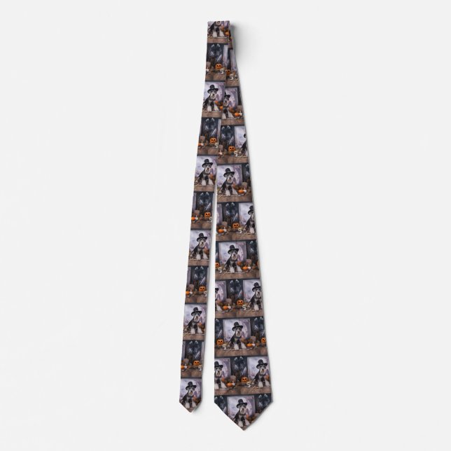 Miniature Schnauzer Pumpkins Halloween Scary  Tie (Back)