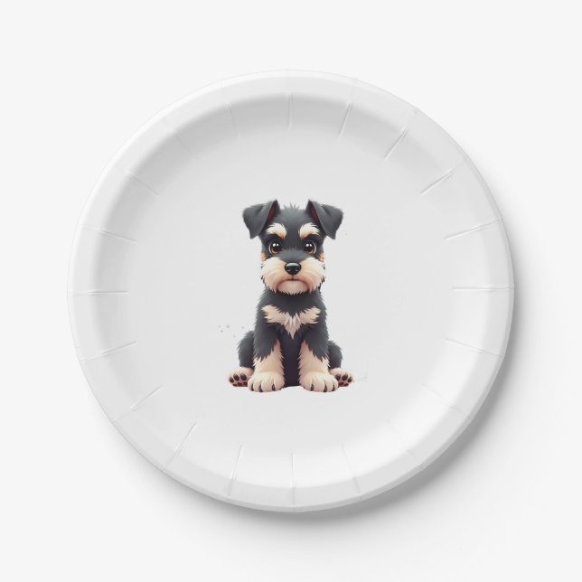 Miniature Schnauzer Puppy  (2) Paper Plate (Front)