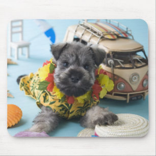 Miniature Schnauzer Puppy and Summer Vacation Mouse Mat