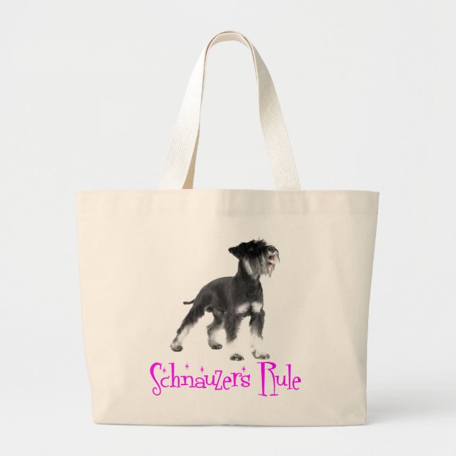 Miniature Schnauzer Puppy Dog  Fuchsia Pink Love Large Tote Bag (Front)