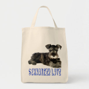 Miniature Schnauzer Puppy Dog Love Blue Tote