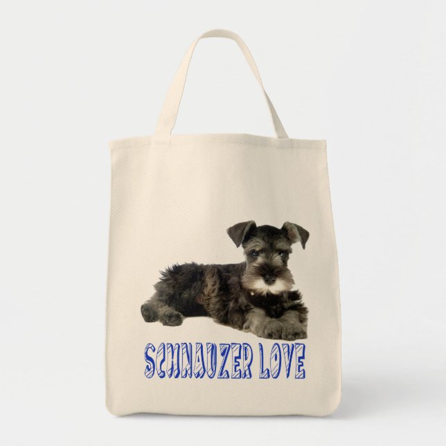 Miniature Schnauzer Puppy Dog Love Blue Tote (Front)