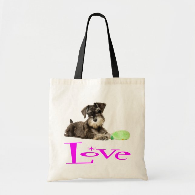 Miniature Schnauzer Puppy Dogs  Pink Love Tote Bag (Front)