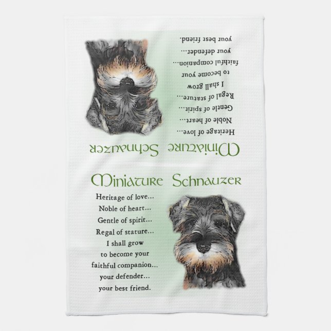 Miniature Schnauzer Puppy Heritage Tea Towel (Vertical)