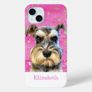 Miniature Schnauzer Puppy Pink Gold Dog Animal iPhone 15 Mini Case