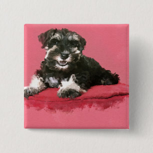 Miniature Schnauzer Puppy Watercolor Digital Art 15 Cm Square Badge
