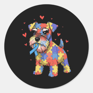 Miniature Schnauzer Puzzle Autism Awareness Dog Wo Classic Round Sticker
