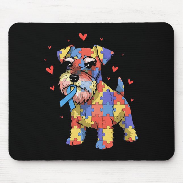 Miniature Schnauzer Puzzle Autism Awareness Dog Wo Mouse Mat (Front)
