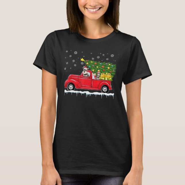 Miniature Schnauzer Red Car Truck Christmas Tree X T-Shirt (Front)