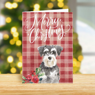 Miniature Schnauzer Red Plaid Christmas Holiday Card