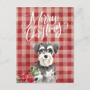 Miniature Schnauzer Red Plaid Christmas Holiday Postcard