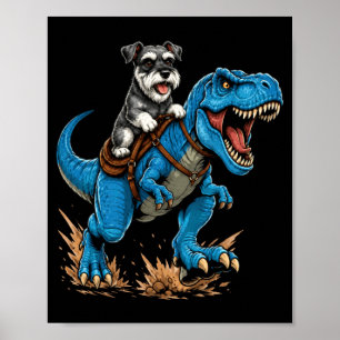 Miniature Schnauzer Riding T Rex Dinosaur Funny Poster