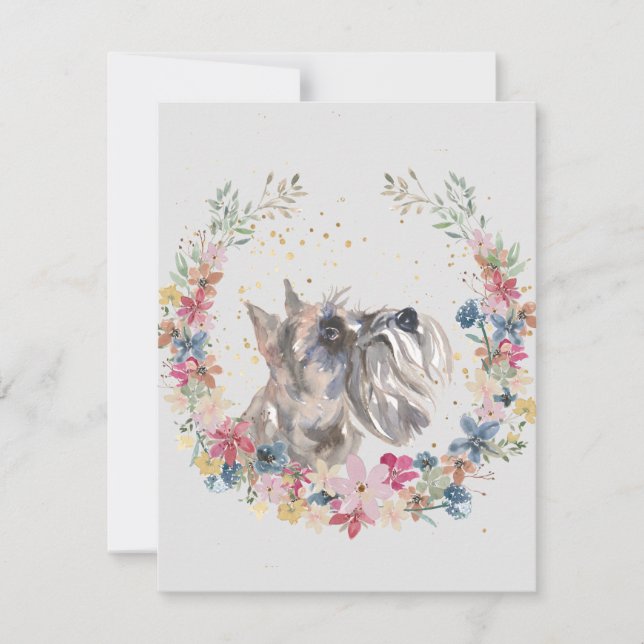 Miniature Schnauzer Spring Flowers Monogram Card (Front)