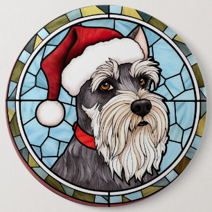 Miniature Schnauzer Stained Glass Christmas 6 Cm Round Badge