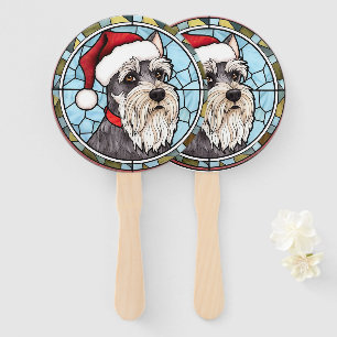 Miniature Schnauzer Stained Glass Christmas Hand Fan