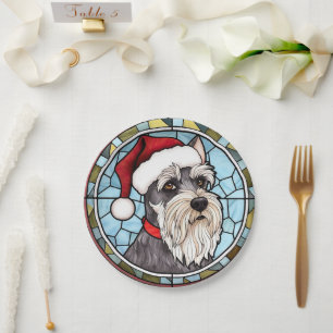 Miniature Schnauzer Stained Glass Christmas Paper Plate