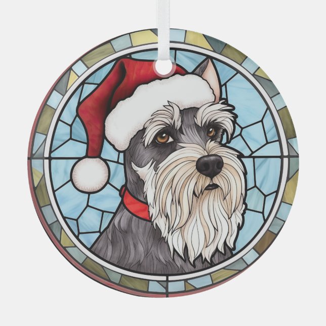 Miniature Schnauzer Stained Glass Christmas Tree Decoration (Front)