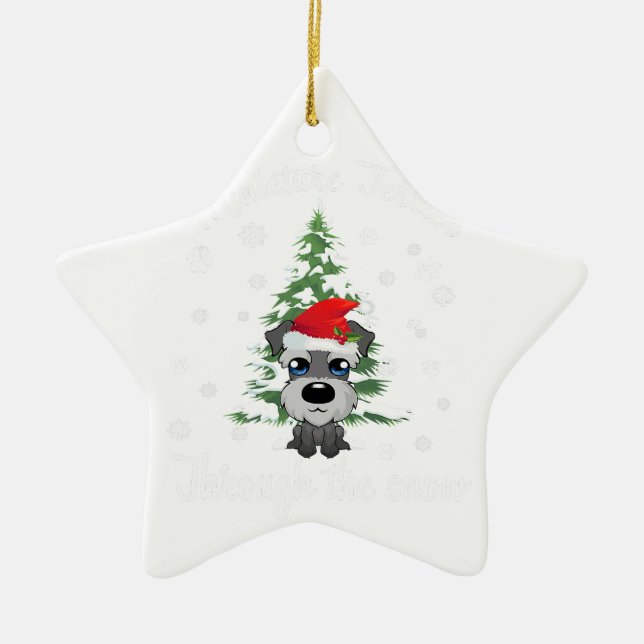 Miniature Schnauzer Through Snow | Christmas Dog Ceramic Tree Decoration (Front)