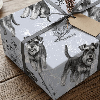 Miniature Schnauzer Vintage Blue Toile de Jouy Wrapping Paper