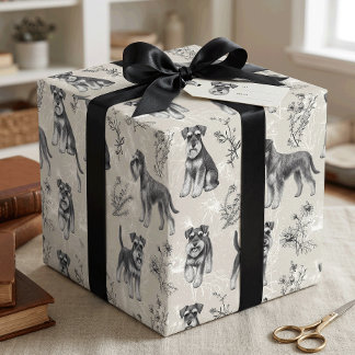 Miniature Schnauzer Vintage Sepia Toile de Jouy Wrapping Paper