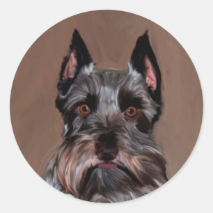 Miniature Schnauzer Water Colour Art Painting Classic Round Sticker