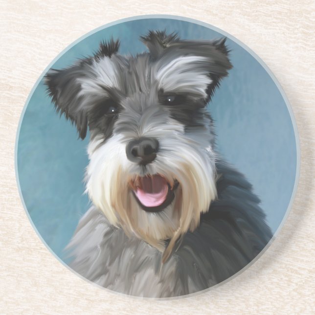 Miniature Schnauzer Water Colour Art Painting Coaster (Front)