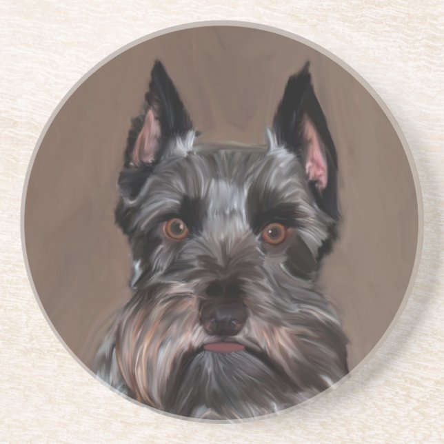Miniature Schnauzer Water Colour Art Painting Coaster (Front)