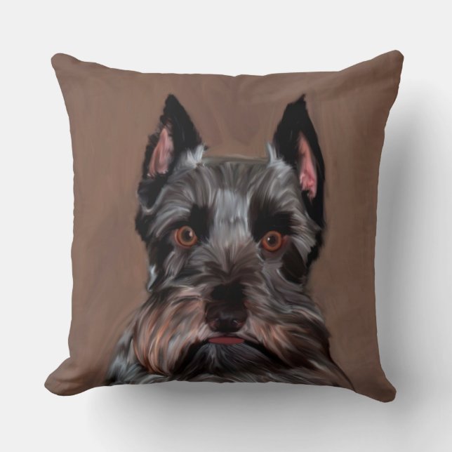 Miniature Schnauzer Water Colour Art Painting Cushion (Front)