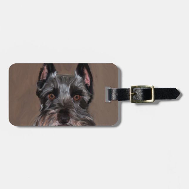 Miniature Schnauzer Water Colour Art Painting Luggage Tag (Front Horizontal)