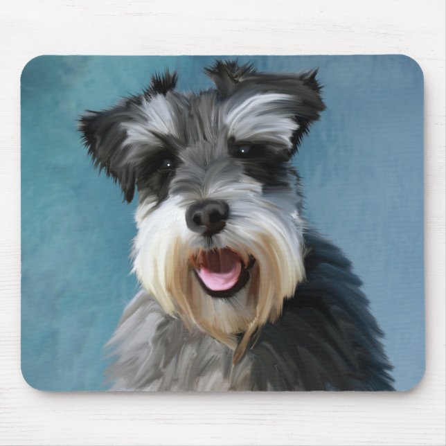 Miniature Schnauzer Water Colour Art Painting Mouse Mat (Front)
