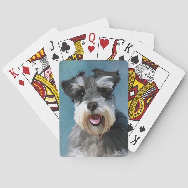Miniature Schnauzer Water Colour Art Painting Playing Cards (Back)