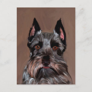 Miniature Schnauzer Water Colour Art Painting Postcard