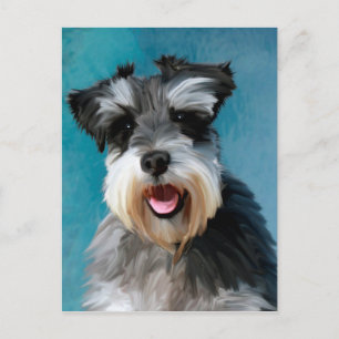 Miniature Schnauzer Water Colour Art Painting Postcard
