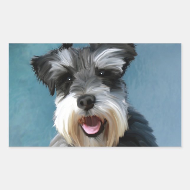 Miniature Schnauzer Water Colour Art Painting Rectangular Sticker (Front)