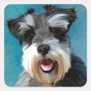 Miniature Schnauzer Water Colour Art Painting Square Sticker