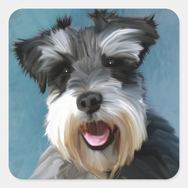 Miniature Schnauzer Water Colour Art Painting Square Sticker (Front)