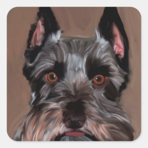 Miniature Schnauzer Water Colour Art Painting Square Sticker