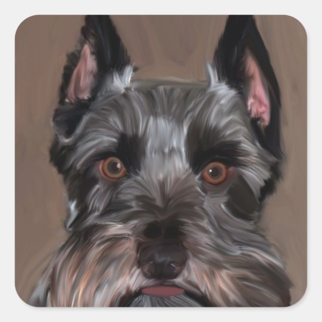 Miniature Schnauzer Water Colour Art Painting Square Sticker (Front)