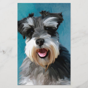 Miniature Schnauzer Water Colour Art Painting Stationery