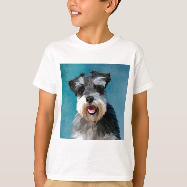 Miniature Schnauzer Water Colour Art Painting T-Shirt (Front)